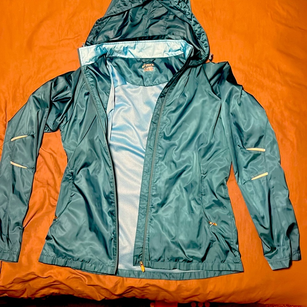 Turquoise ASICS jacket, lightweight running, women’s Size L
